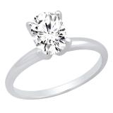 1.50 Carat (ctw) 18K White Gold Oval Cubic Zirconia Ladies Solitaire Engagement Ring 1 1/2 CT