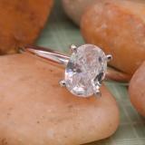 1.50 Carat (ctw) 18K White Gold Oval Cubic Zirconia Ladies Solitaire Engagement Ring 1 1/2 CT