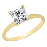 1.50 Carat (ctw) 14K Yellow Gold Princess Cubic Zirconia Ladies Solitaire Engagement Ring 1 1/2 CT