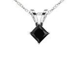 0.25 Carat (ctw) 10K White Gold Princess Black Diamond Ladies Solitaire Pendant 1/4 CT