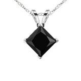 1.00 Carat (ctw) 14K White Gold Princess Black Diamond Ladies Solitaire Pendant 1/4 CT