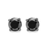 1.00 Carat (ctw) 10K White Gold Round Black Diamond Ladies Stud Earrings 1 CT