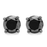 6.00 Carat (ctw) 10K White Gold Round Black Diamond Ladies Stud Earrings 6 CT