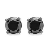 4.00 Carat (ctw) 14K White Gold Round Black Diamond Ladies Stud Earrings 4 CT