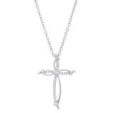 0.10 Carat (ctw) Sterling Silver Round Diamond Ladies Cross Pendant 1/10 CT (Silver Chain Included)