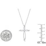 0.10 Carat (ctw) Sterling Silver Round Diamond Ladies Cross Pendant 1/10 CT (Silver Chain Included)