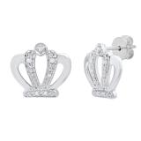 0.10 Carat (ctw) Sterling Silver Round White Diamond Ladies Crown Stud Earrings 1/10 CT