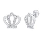 0.10 Carat (ctw) Sterling Silver Round White Diamond Ladies Crown Stud Earrings 1/10 CT