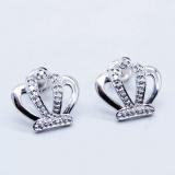 0.10 Carat (ctw) Sterling Silver Round White Diamond Ladies Crown Stud Earrings 1/10 CT
