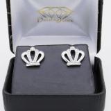 0.10 Carat (ctw) Sterling Silver Round White Diamond Ladies Crown Stud Earrings 1/10 CT