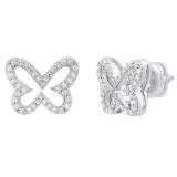 0.45 Carat (ctw) Sterling Silver Round White Diamond Ladies Butterfly Stud Earrings 1/2 CT