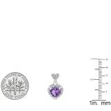 Sterling Silver 6X6 MM Each Heart Amethyst & Round Diamond Ladies Drop Earrings