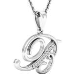 0.05 Carat (ctw) Sterling Silver Round Diamond Letter 'B' Initial Pendant (Silver Chain Included)