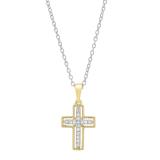 0.10 Carat (ctw) 10K Yellow Gold Round White Diamond Ladies Cross Pendant 1/10 CT