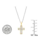 0.10 Carat (ctw) 10K Yellow Gold Round White Diamond Ladies Cross Pendant 1/10 CT