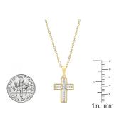 0.10 Carat (ctw) 10K Yellow Gold Round White Diamond Ladies Cross Pendant 1/10 CT