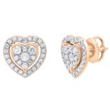 0.70 Carat (ctw) 10K Rose Gold Round White Diamond Ladies Heart Shaped Stud Earrings 3/4 CT
