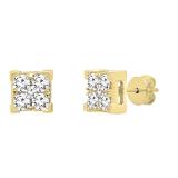 0.45 Carat (ctw) 10K Yellow Gold Round White Diamond V Prong Square Ladies Stud Earrings 1/2 CT