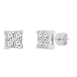 0.45 Carat (ctw) 14K White Gold Round White Diamond V Prong Square Ladies Stud Earrings 1/2 CT