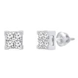 0.45 Carat (ctw) 14K White Gold Round White Diamond V Prong Square Ladies Stud Earrings 1/2 CT