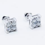 0.45 Carat (ctw) 14K White Gold Round White Diamond V Prong Square Ladies Stud Earrings 1/2 CT