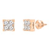 0.45 Carat (ctw) 18K Rose Gold Round White Diamond V Prong Square Ladies Stud Earrings 1/2 CT