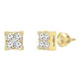 0.45 Carat (ctw) 18K Yellow Gold Round White Diamond V Prong Square Ladies Stud Earrings 1/2 CT
