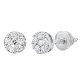 0.25 Carat (ctw) 10K White Gold Round White Diamond Ladies Cluster Stud Earrings 1/4 CT