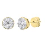 0.25 Carat (ctw) 14K Yellow Gold Round White Diamond Ladies Cluster Stud Earrings 1/4 CT