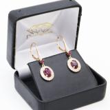 10K Rose Gold 7X5 MM Oval Ruby & Round Diamond Ladies Drop Earrings