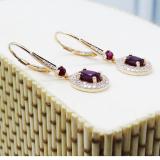 18K Rose Gold 7X5 MM Oval Ruby & Round Diamond Ladies Drop Earrings
