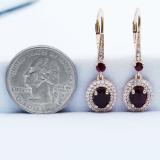 18K Rose Gold 7X5 MM Oval Ruby & Round Diamond Ladies Drop Earrings