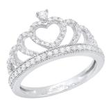 Round White Diamond Heart Crown Promise Ring for Women (0.50 ctw, Color I-J, Clarity I2-I3) in 10K White Gold