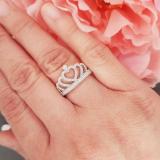 Round White Diamond Heart Crown Promise Ring for Women (0.50 ctw, Color I-J, Clarity I2-I3) in 10K White Gold