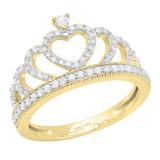 Round White Diamond Heart Crown Promise Ring for Women (0.50 ctw, Color I-J, Clarity I2-I3) in 10K Yellow Gold