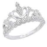 0.55 Carat (ctw) 10K White Gold Round White Diamond Ladies Bridal Crown Engagement Ring 1/2 CT