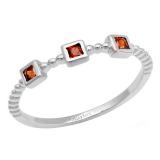 10K White Gold Princess Garnet Beaded Ladies Wedding Band