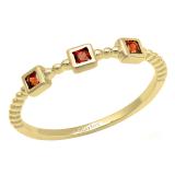 18K Yellow Gold Princess Garnet Beaded Ladies Wedding Band