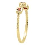 18K Yellow Gold Princess Garnet Beaded Ladies Wedding Band