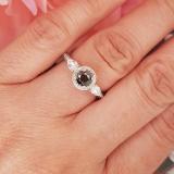 14K White Gold 5 MM Round Black Diamond Pear White Sapphire & Round Diamond Ladies 3 Stone Ring