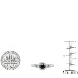 14K White Gold 5 MM Round Black Diamond Pear White Sapphire & Round Diamond Ladies 3 Stone Ring