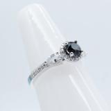 14K White Gold 5 MM Round Black Diamond Pear White Sapphire & Round Diamond Ladies 3 Stone Ring