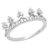 0.30 Carat (ctw) 10K White Gold Round White Diamond Ladies Crown Ring 1/3 CT