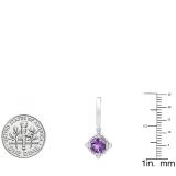 14K White Gold 6 MM Each Cushion Amethyst & Round White Diamond Ladies Drop Earrings