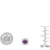 10K Rose Gold 6 MM Each Round Amethyst & White Diamond Ladies Halo Stud Earrings