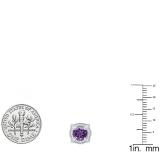 10K White Gold 6 MM Each Round Amethyst & White Diamond Ladies Halo Stud Earrings