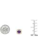 18K Yellow Gold 6 MM Each Round Amethyst & White Diamond Ladies Halo Stud Earrings