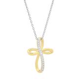 0.15 Carat (ctw) 10K Yellow Gold Round Diamond Ladies Loop Cross Pendant (Silver Chain Included)