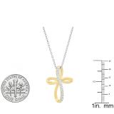 0.15 Carat (ctw) 10K Yellow Gold Round Diamond Ladies Loop Cross Pendant (Silver Chain Included)