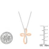 0.15 Carat (ctw) 14K Rose Gold Round Diamond Ladies Loop Cross Pendant (Silver Chain Included)